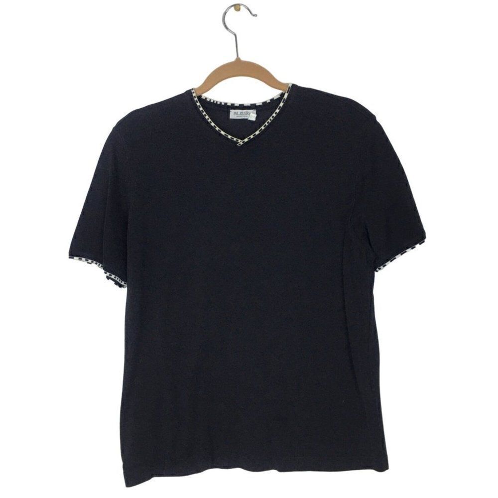 Pal Zileri Mens V-neck Black Shirt Size Large